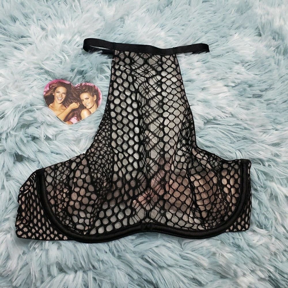Victoria's Secret Black Crochet Unlined High Neck Bra 32 B